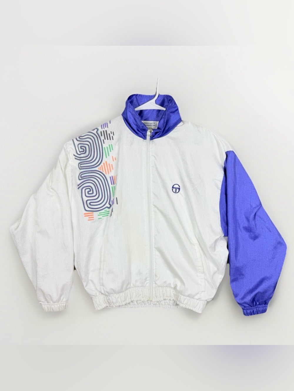 Vintage Sergio Tacchini Windbreaker Jacket White Purple 90s Women’s Small Size 4
